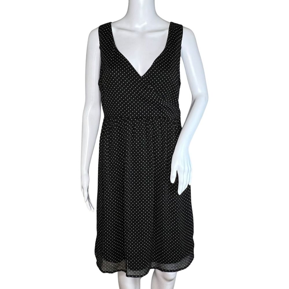 Merona Dress Womens Medium Black White Polka Dots‎ Fit & Flare Preppy Classic